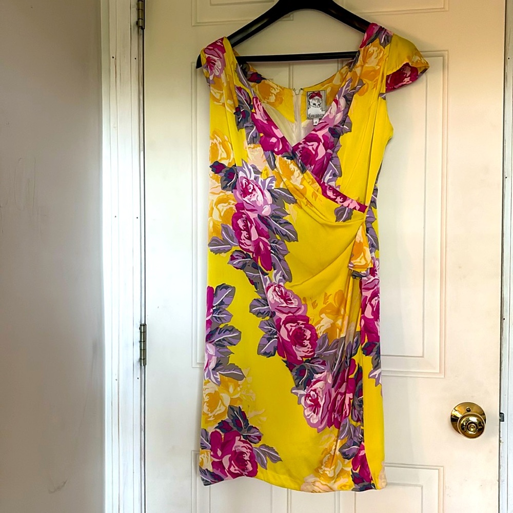 Yoana Baraschi Dress Finerie Yellow Silk fun and floral size 8